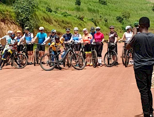 a group of congo nile trail cyclists with their bikes